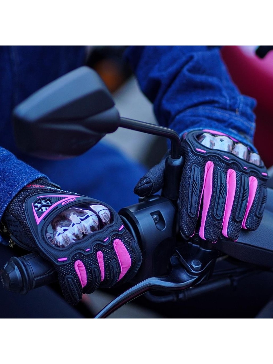 SCOYCO MC44W PEMBE KARBON BAYAN MOTOSİKLET ELDİVENİ